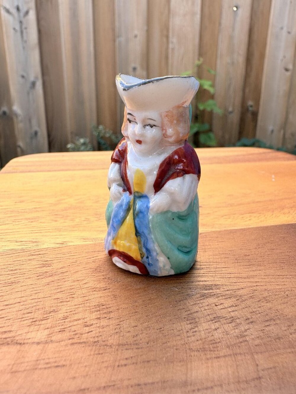 Vintage Miniature Colonial Lady Toby Jug, Hand Painted Ceramic Pitcher (1940s)